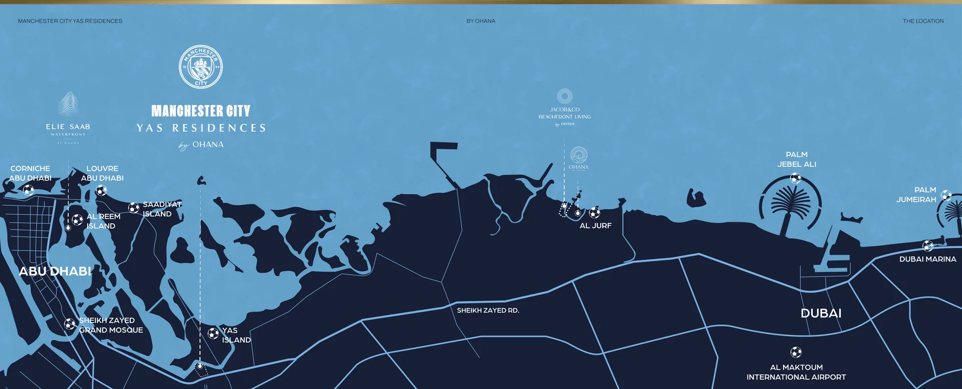 Manchester City Yas Residences location map showing proximity to Abu Dhabi landmarks